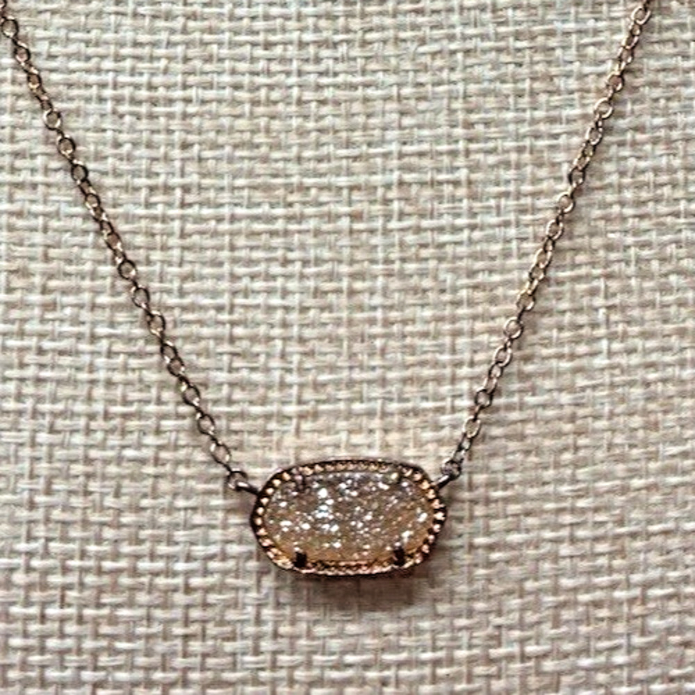Kendra Scott Elisa Vermeil Pendant Iridescent Drusy Gold Tone Necklace w/Bag L4 - Picture 2 of 9